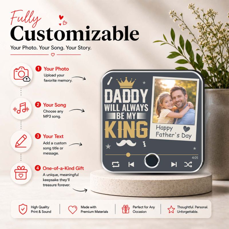 Personalized Daddy Will Always Be My King Musical Fridge Magnet from Daughter & Son Music Player Style Photo Frame